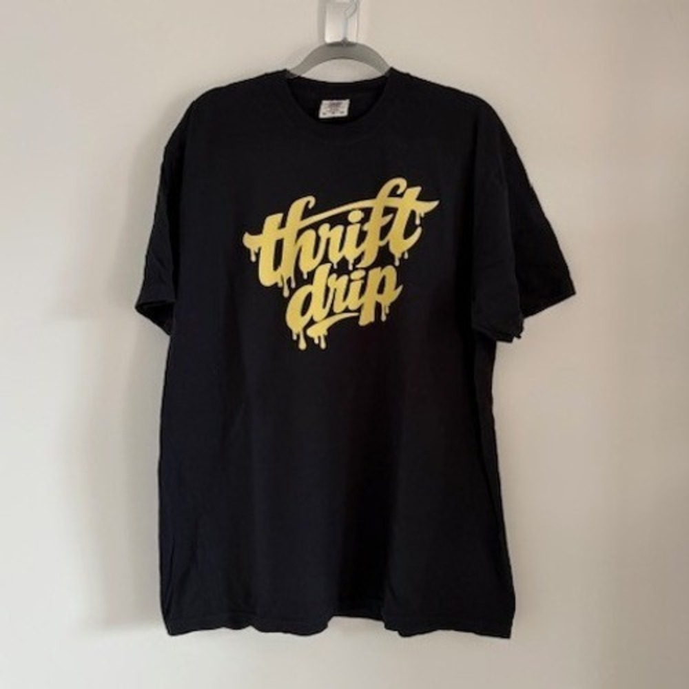 Wild‎ Harmony Thrift Drip Graphic T-Shirt Black Yellow Unisex XL Heavyweight Tee